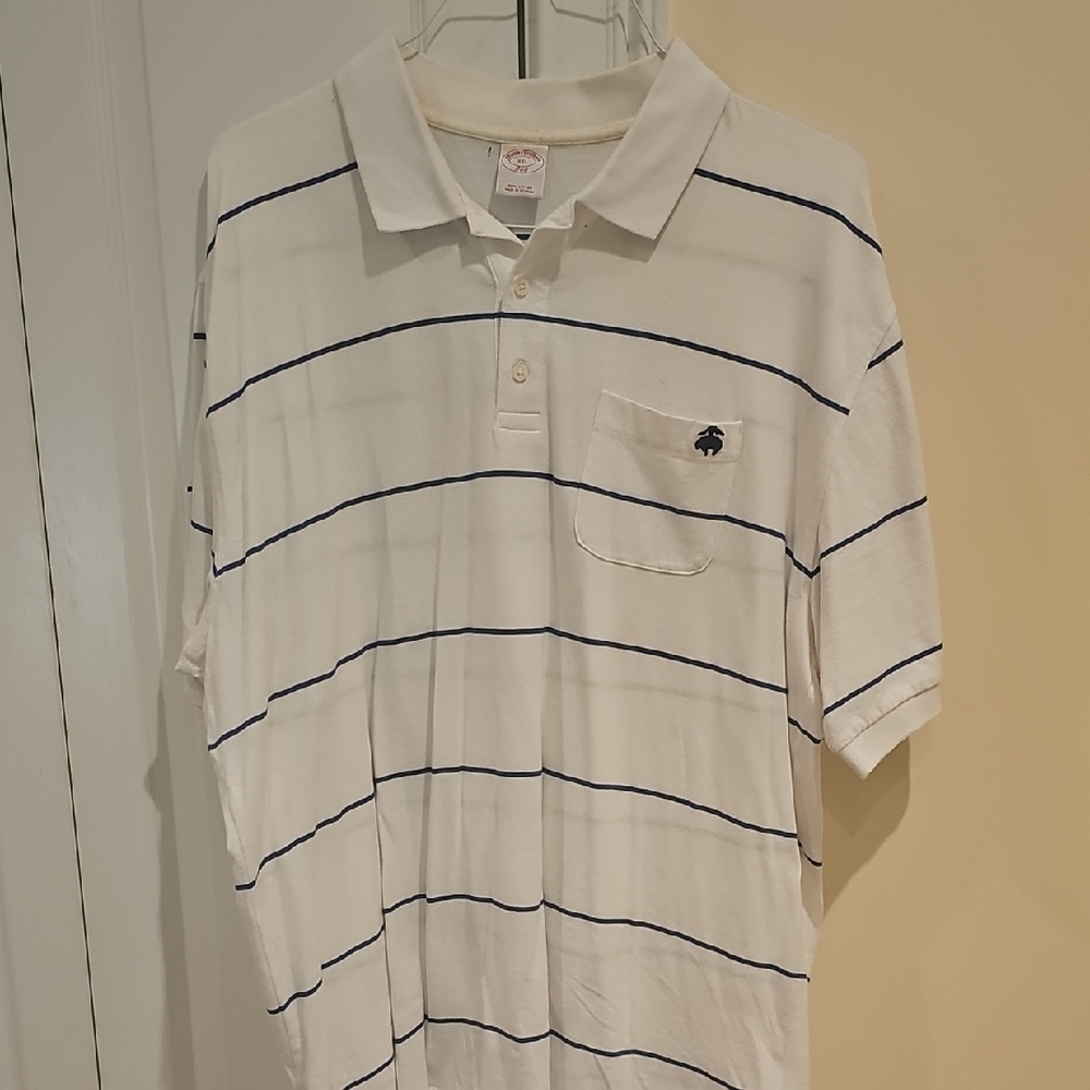 Brooks Brothers XXL White Polo with Navy Stripes